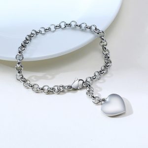 Heart Charm Customizable Silver Bracelet