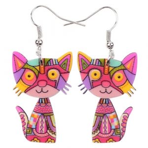 Cat Acrylic Drop-Earrings Red