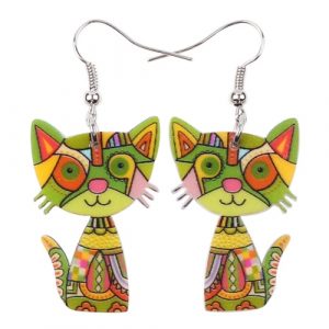 Cat Acrylic Drop-Earrings Green