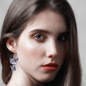 Cat Acrylic Drop-Earrings Grey
