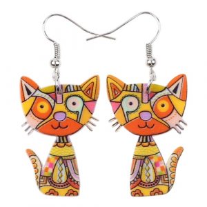 Cat Acrylic Drop-Earrings Yellow