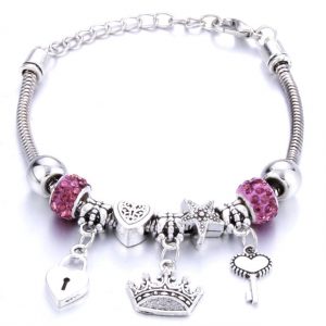 Crown Charm Bracelet Pink
