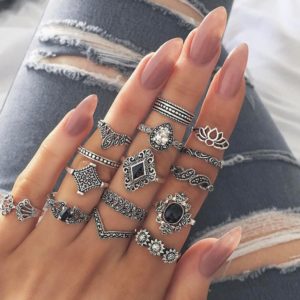 Artistic Style Silver Rings Set