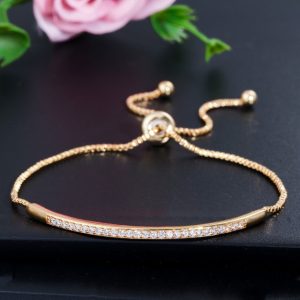 Adjustable Gold-Colour Zircons Bracelet