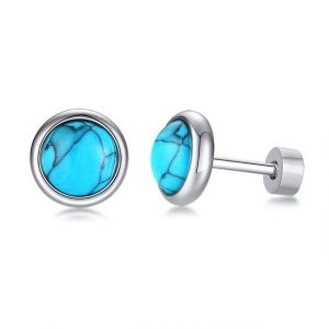 Silver-Blue Exotic Shell Stud Earrings