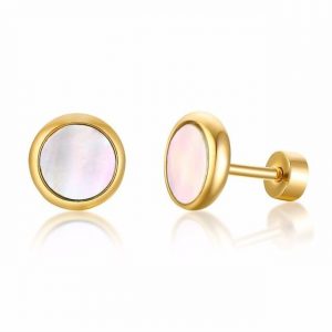 Gold-White Exotic Shell Stud Earrings
