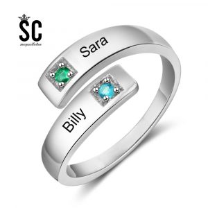 Personalised Adjustable 2-Birthstones Ring