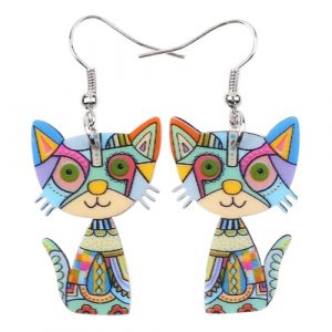 Cat Acrylic Drop-Earrings Blue