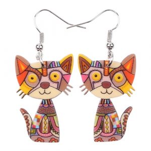 Cat Acrylic Drop-Earrings Brown