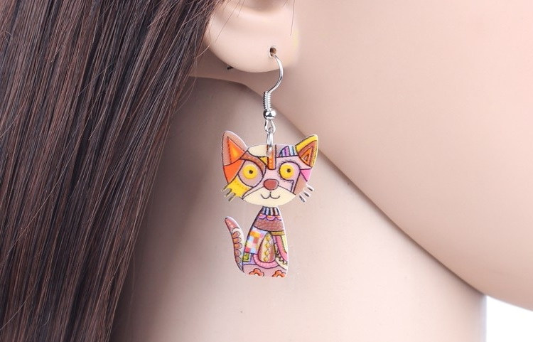 Cat Acrylic Drop-Earrings Brown - Image 3