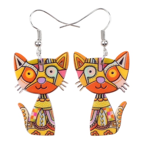 Cat Acrylic Drop-Earrings Yellow