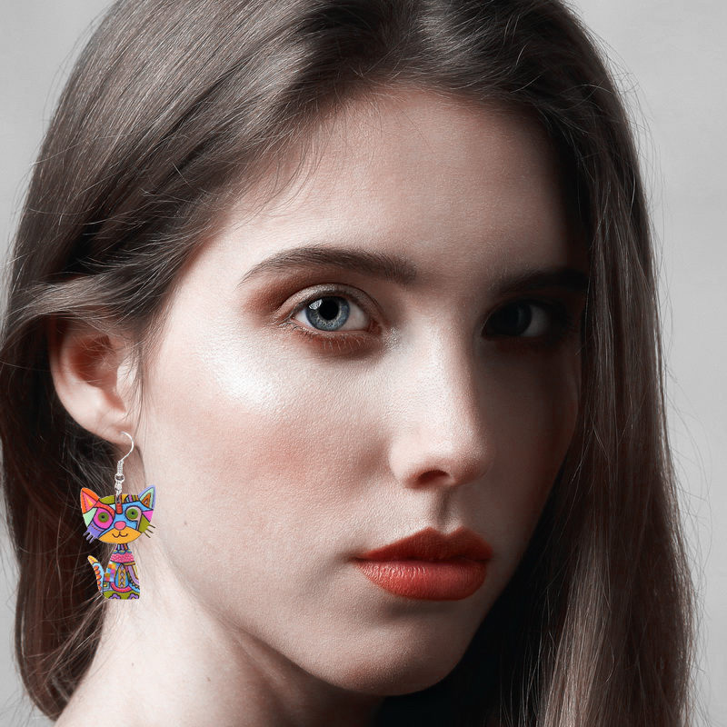 Cat Acrylic Drop-Earrings Multicolour - Image 2