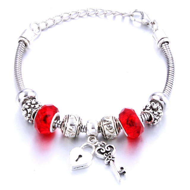 Key-Lock Charm Bracelet Red