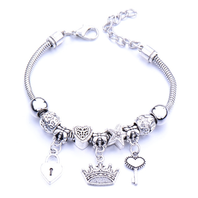 Crown Charm Bracelet Metal
