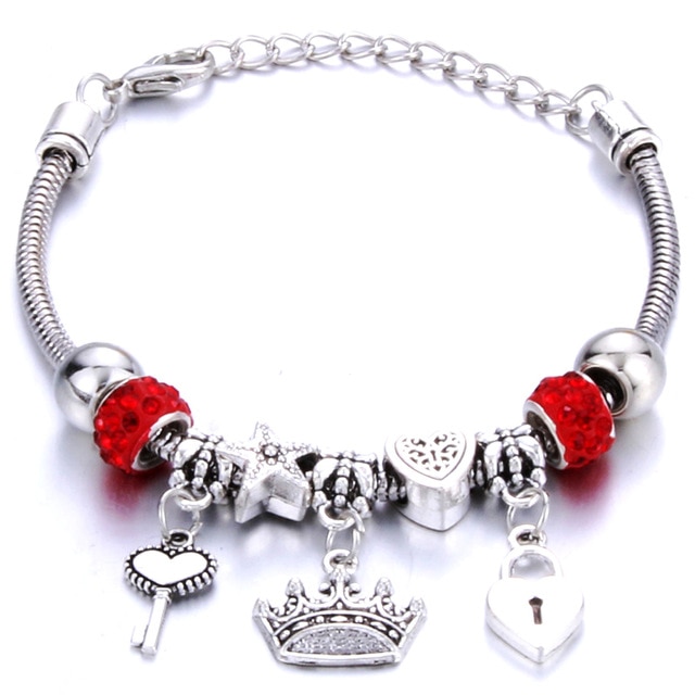 Crown Charm Bracelet Red