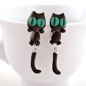 Handmade Cat Stud-Earrings Green