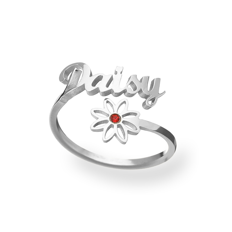 Personalised Name with Birthstones Flower Ring - Image 2