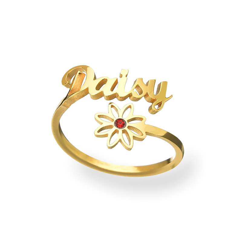 Personalised Name with Birthstones Flower Ring
