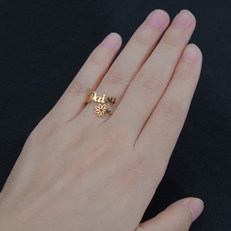 Personalised Name with Birthstones Flower Ring - Image 5